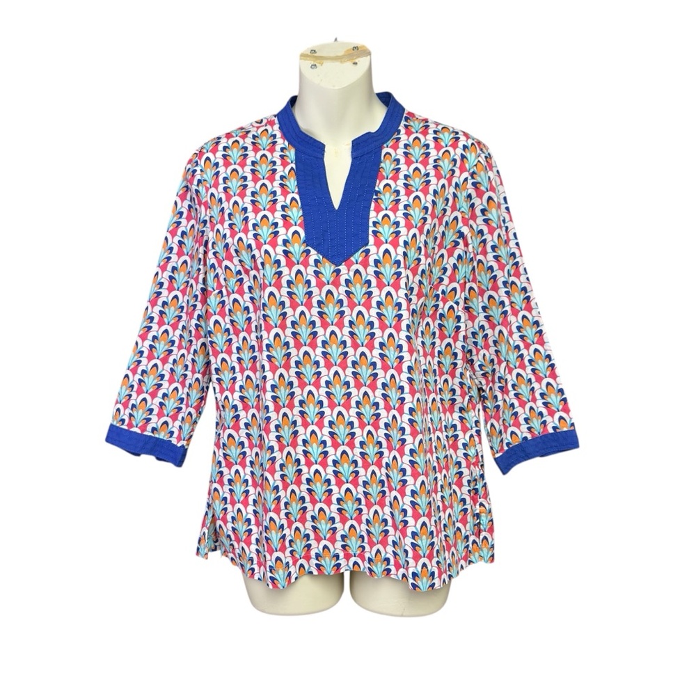 Talbots Multicolor Tunic with Blue Trim size small petite